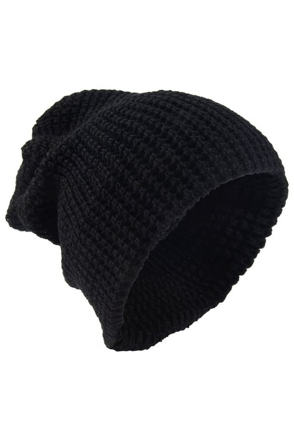 Mens Slouchy Long Beanie Knit Cap for Summer Winter Oversize black