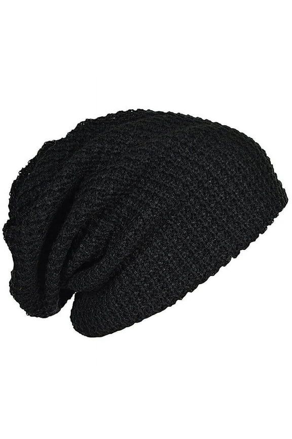 Mens Slouchy Long Beanie Knit Cap for Summer Winter Oversize black