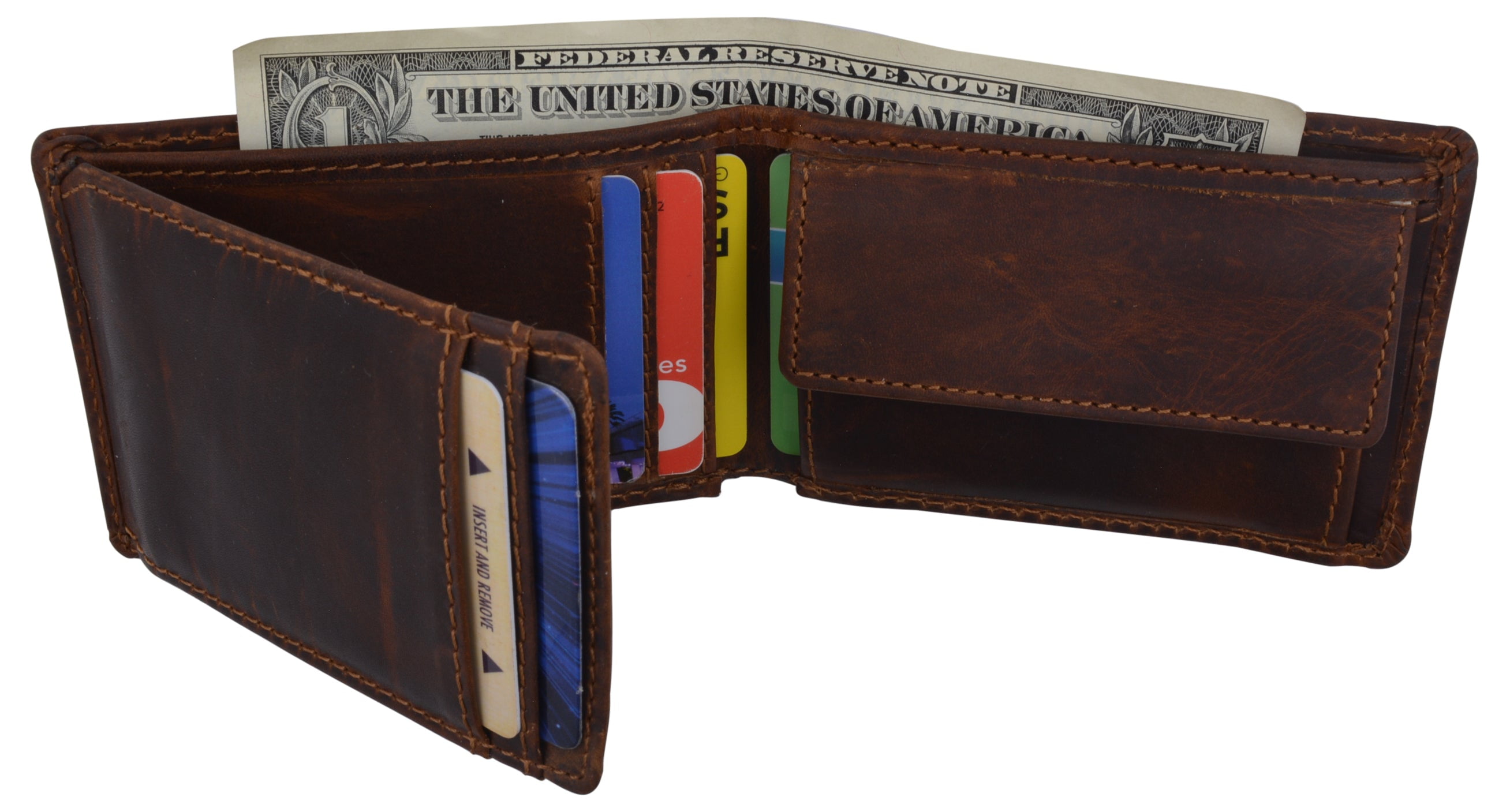 Mens Small Bifold Crazy Horse Leather Slim Card Holder Wallet With