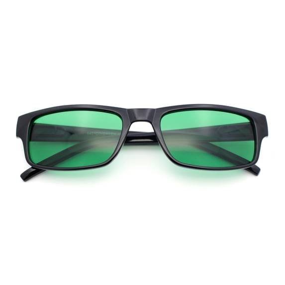 Mens Snug Fit Color Lens Slim Rectangular Plastic Sunglasses / Black - Green