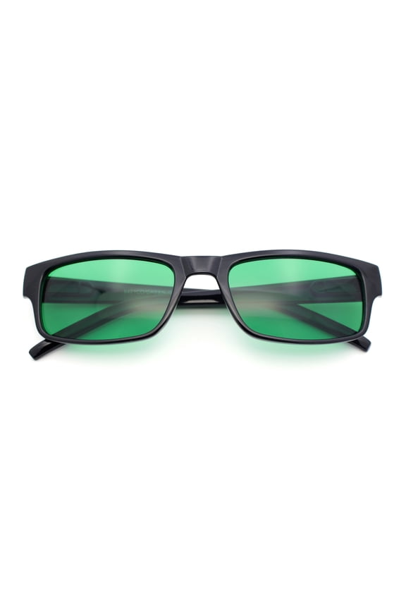 Mens Small Face Snug Fit Color Lens Rectangular Plastic Frame Sunglasses Green