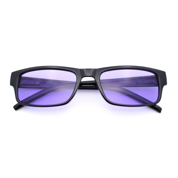 Mens Snug Fit Color Lens Slim Rectangular Plastic Sunglasses / Black - Purple