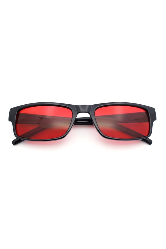 Mens Small Face Snug Fit Color Lens Rectangular Plastic Frame Sunglasses Red