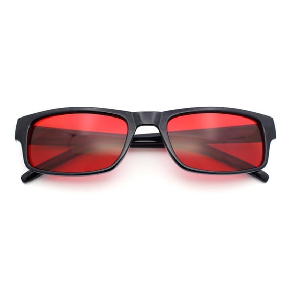 Mens Small Face Snug Fit Color Lens Rectangular Plastic Frame Sunglasses Red