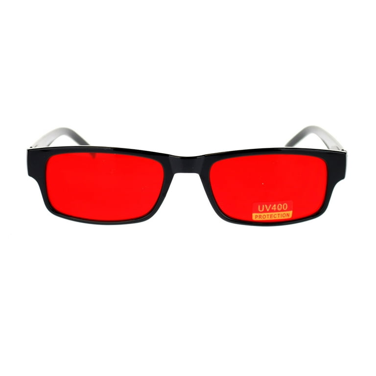 Mens Small Face Snug Fit Color Lens Rectangular Plastic Frame Sunglasses Red