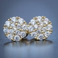 thumbnail image 1 of Mens Small Round 14k Yellow Gold Plated 925 Sterling Silver Screw Back Post Micro Tiny Hip Hop Circle Shape Iced 5A CZ Flower Cluster Earrings For Men Women, 1 of 6