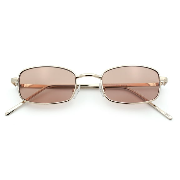 Mens Small Snug Narrow Rectangular Pimp Metal Rim Sunglasses Gold - Brown