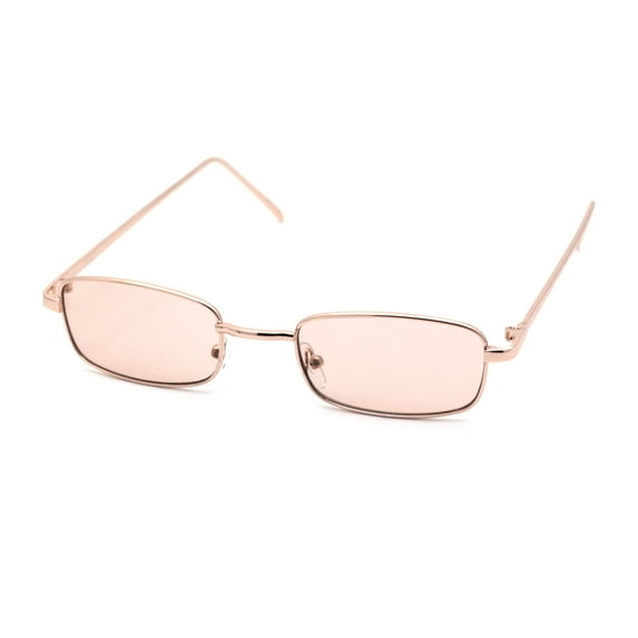 Mens Small Snug Narrow Rectangular Pimp Metal Rim Sunglasses Gold Light Pink