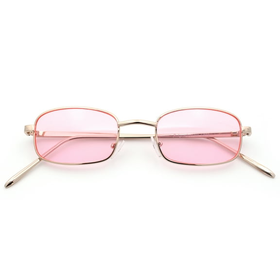 Mens Small Snug Narrow Rectangular Pimp Metal Rim Sunglasses Gold - Pink
