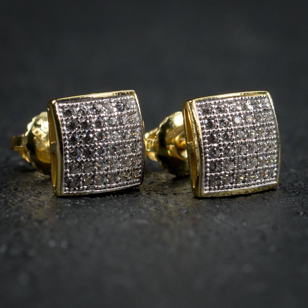 Yellow Gold Plated Iced Small Cz Sterling Silver Huggie Hoop Earrings For  Men