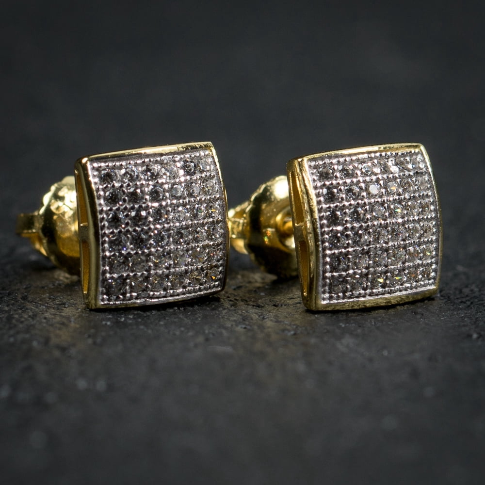 0.10 Carat Diamond Stud Earrings For Men - Platinum Plated Sterling Silver, Prong Setting, Hip Hop Style