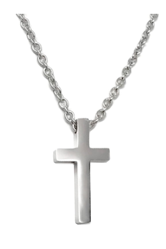 Mens Small Stainless Steel Cross Pendant Religous Necklace 3mm Chain (30 Inch)