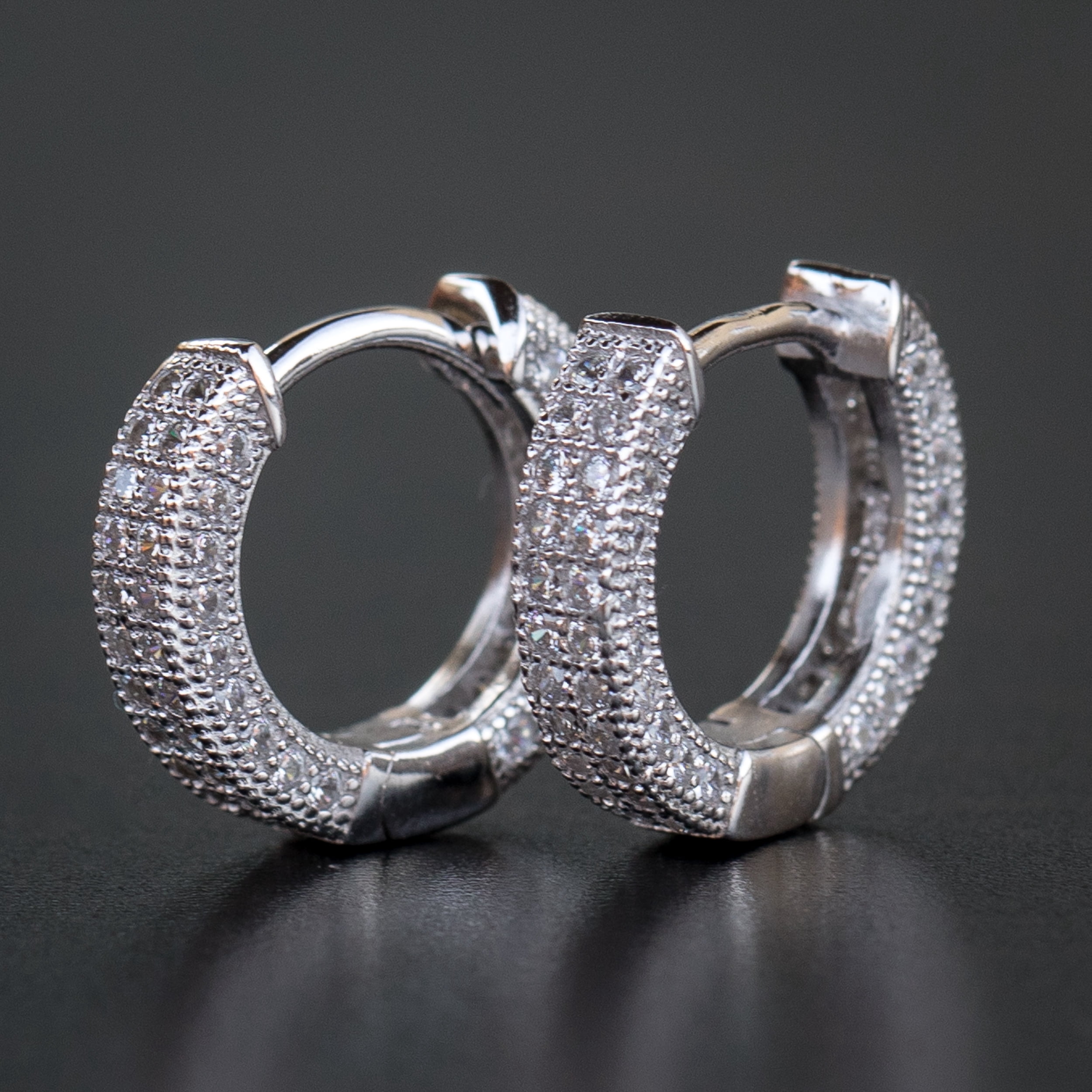 Small Iced CZ Bling Hoops with Cubic Zirconia 14K White Gold Plated 925 Sterling Silver Post Hip Hop 12mm Ice Out Huggie Hoop Earrings