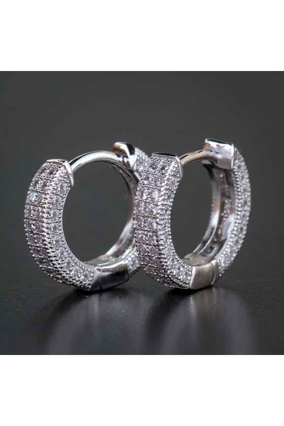 Small Iced CZ Bling Hoops with Cubic Zirconia 14K White Gold Plated 925 Sterling Silver Post Hip Hop 12mm Ice Out Huggie Hoop Earrings