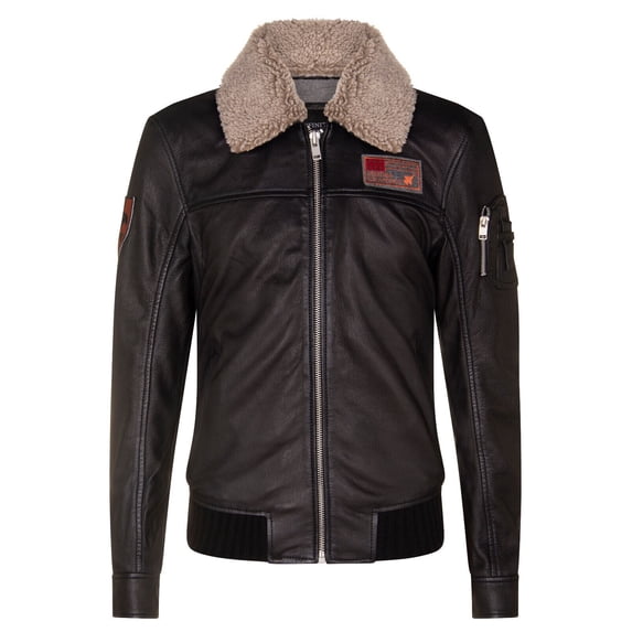 Mens Smart Leather Bomber Jacket-Crawley in Black