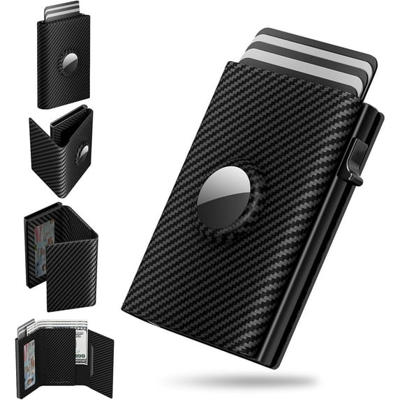 INNOTECH SC Men's Slim Card Wallet, Genuine Leather + Aluminium Alloy, RFID Blocking, Black, 1-Piece