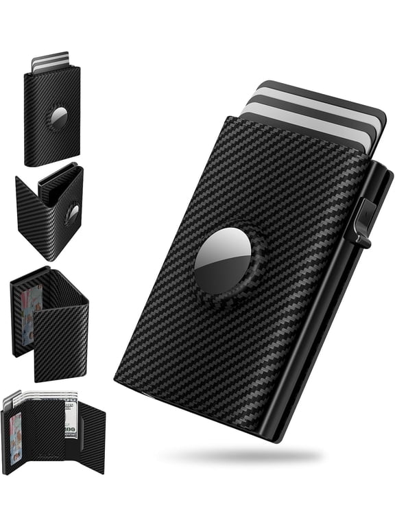 Men's Slim Card Wallet, Genuine Leather + Aluminium Alloy, RFID Blocking, Black, 1-Piece