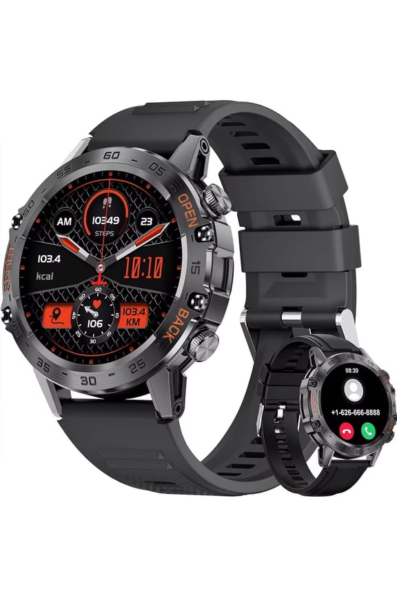 Mens Smart Watch Bluetooth Answer/Make Call for Android iOS Phone Long BTRY 1.39" Outdoor Military Grade Sport Activity Fitness Tracker Black Silicone Strap Music Smartwatch Health Monitor