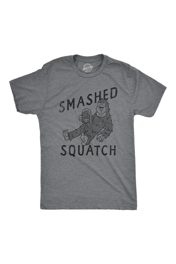 Mens Smashed Squatch T Shirt Funny Drunk Big Foot Sasquatch Beer Drinking Joke for Guys Graphic Tees