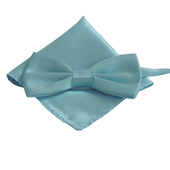 Mens Smooth Satin Feel Pre-Tied Bow Tie and Pocket Square