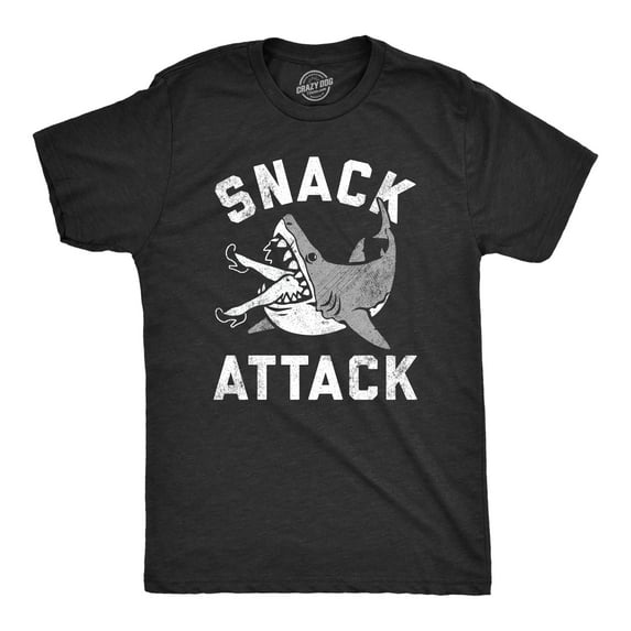 Mens Snack Attack T Shirt Funny Shark Bite Eating Snacking Joke Tee for Guys Graphic Tees