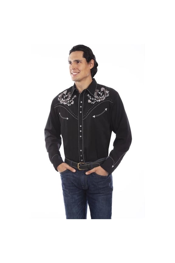 Mens Snap Front Shirt with Horseshoes, Studs, & Roses - Black, 2XL