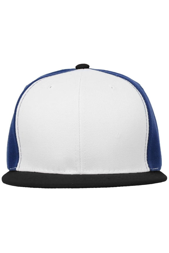 Mens Snapback Baseball Cap Plain Blank Snap Back Hat Three Tone Casual Basic (7fc052_White/Blue/Black)