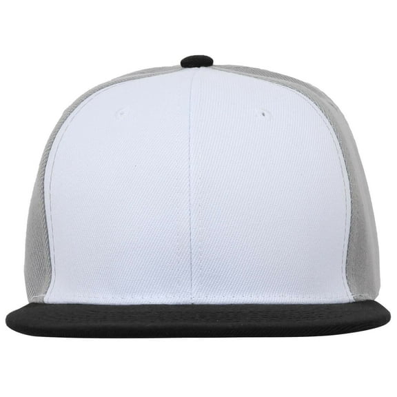 Mens Snapback Baseball Cap Plain Blank Snap Back Hat Three Tone Casual Basic (7fc052_White/Gray/Black)