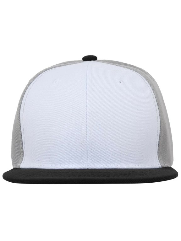 Mens Snapback Baseball Cap Plain Blank Snap Back Hat Three Tone Casual Basic (7fc052_White/Gray/Black)