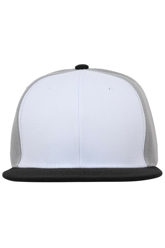 Mens Snapback Baseball Cap Plain Blank Snap Back Hat Three Tone Casual Basic (7fc052_White/Gray/Black)