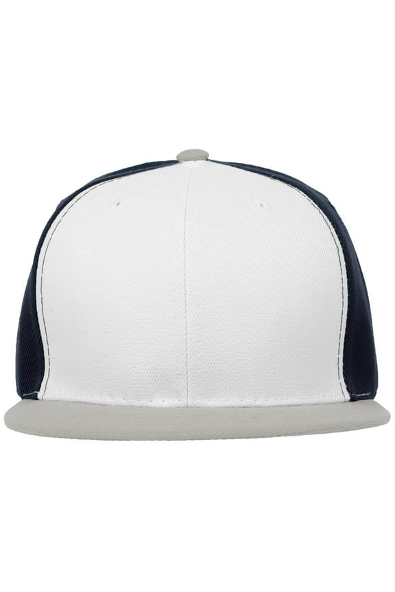 Mens Snapback Baseball Cap Plain Blank Snap Back Hat Three Tone Casual Basic (7fc052_White/Navy/Gray)
