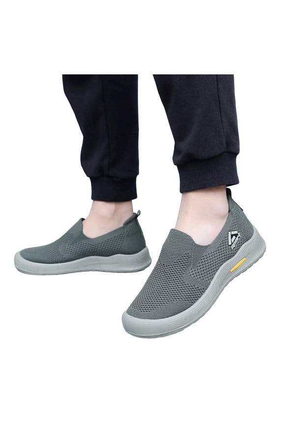 Mens Sneakers Casual Knit Mesh Arch Support Orthopedic Walking Shoes Nonslip Lightweight Workout Gym Athletic Shoes Loafers Gray Size 10
