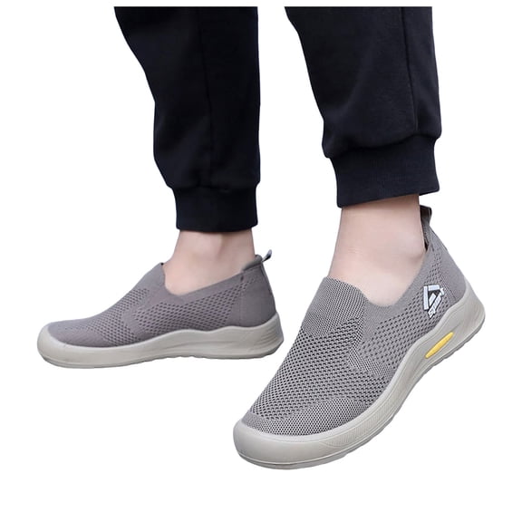 Mens Sneakers Casual Knit Mesh Arch Support Orthopedic Walking Shoes Nonslip Lightweight Workout Gym Athletic Shoes Loafers Khaki Size 7.5