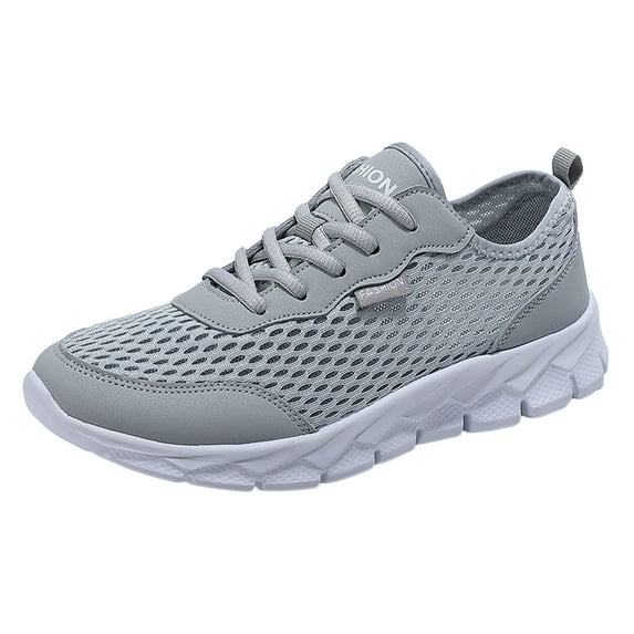 Mens Sneakers Male Men Sneakers Clearance Sale Men Summer Lightweight Breathable Mesh Shoes Running Shoes Mesh Shoes Lace Up Large Size Casual Sneakers(Grey,US 8)