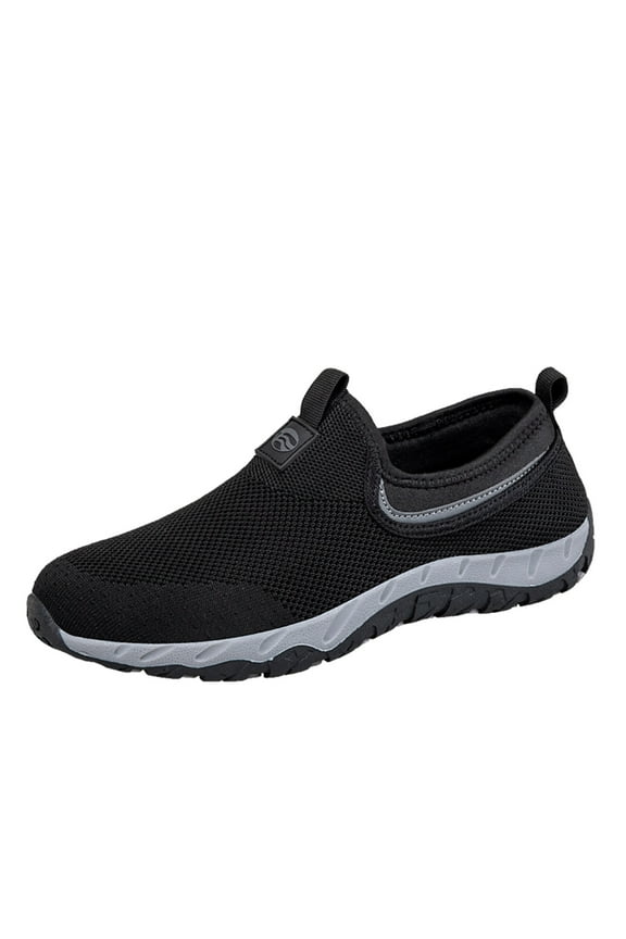 Mens Sneakers Male Mens Sneaker Couples' Men's Sneakers Spring Flying Knit Slip On Casual Sports Shoes for Middle Aged and Elderly(Black,US 9)