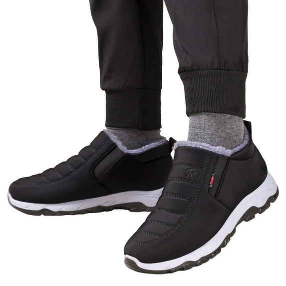 Mens Snow Boots Slip on Furry Lined Winter Outdoor Anti-skid Booties Lightweight Hiking Shoes Stotching Warm Short Ankle Boots Black 8