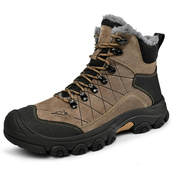 Mens Snow Boots Waterproof Rubber Non-Slip Sole Winter Warm Lace-up Boots Outdoor Walking Hiking Fashion Casual Boots Brown 10 US