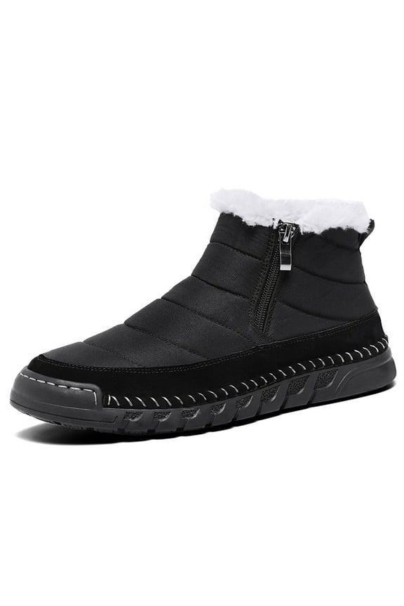 Mens Snow Boots Waterproof Winter Fur Lined Warm Ankle Boots Zipper Closure Slip On Outdoor Comfortable Lightweight Boot Black 7 US
