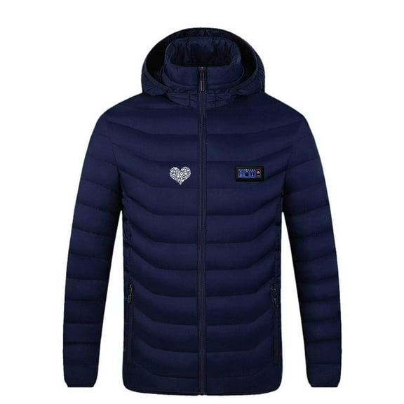 Mens Snow Jackets Winter Thickened Heat Heating Usb Charging Jacket Solid Color Full Zip Hooded Coat Blue L