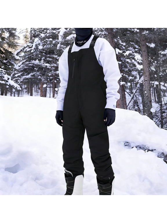 Mens Snowsports Cargo Adjustable Strap Pants Men's Snow Ski Overalls Windproof Insulated Romper Snowpants Black M