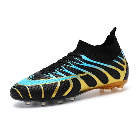 Mens Soccer Cleats Black Teenager High Top Trainning Football Shoes US 8