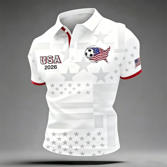Mens Soccer Jersey Game Day Patriotic Polo Shirts Short Sleeve Button Down Football Top 2026 Summer Golf Shirt