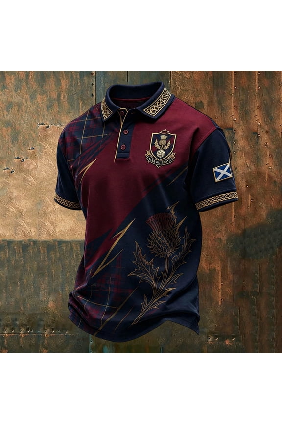 Mens Soccer Polo Shirts Scotland Football Fans Short Sleeve Shirt British Scotland Fans Classic Top Day Support Blend Knit Summer Tee M