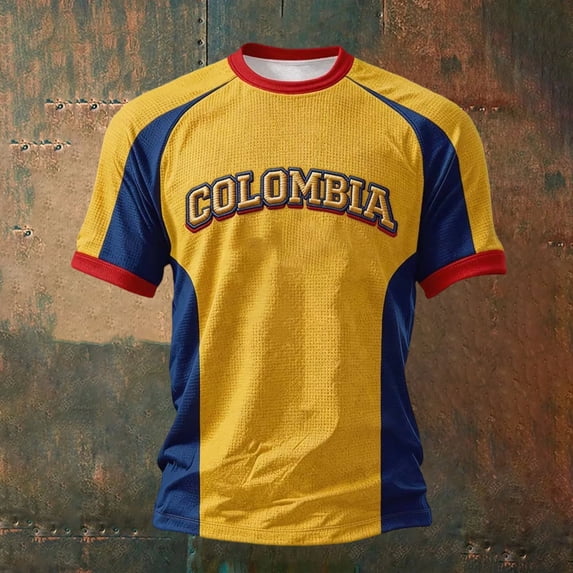 Mens Soccer Shirt Colombia Raglan Tops Short Sleeve Performance Crewneck Tee for Graphic Fit for Training Sports Fan Casual Tops Tee L