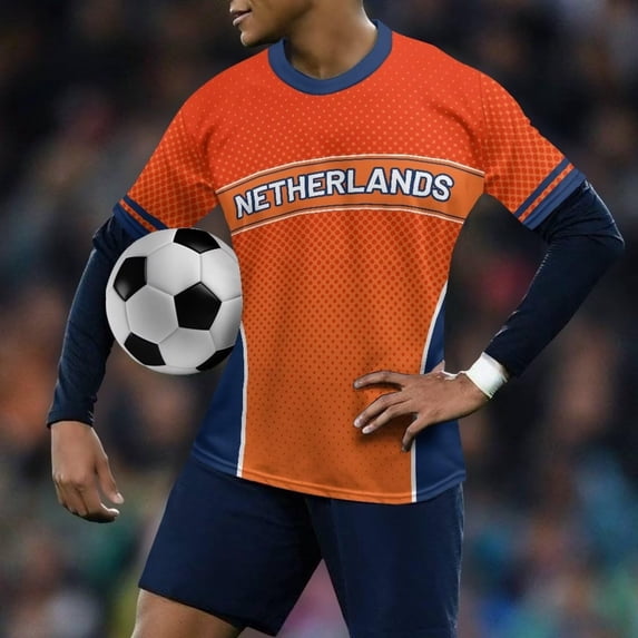 Mens Soccer Shirt Netherlands Raglan Tops Short Sleeve Fashion T Shirt Graphic Basic Tees Summer Crew Neck Team for Football Top Fan Casual Tops TeeL