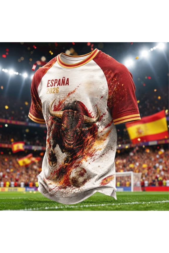 Mens Soccer Shirt Spain Jersey Raglan Tops Short Sleeve Celebration Party Tee Shirt for Top for Events Fan Casual Tops TeeS