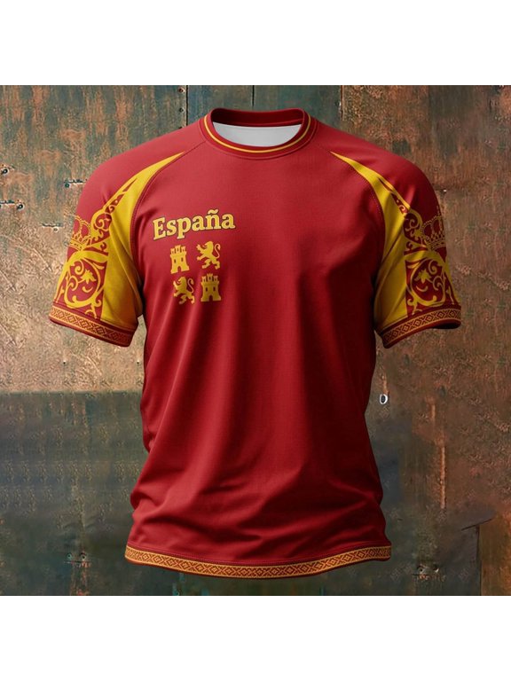 Mens Soccer Shirt Spain Raglan Tops Short Sleeve Shoulder Sleeve T Shirt for Tee for Top Sports Fan Casual Tops Tee M