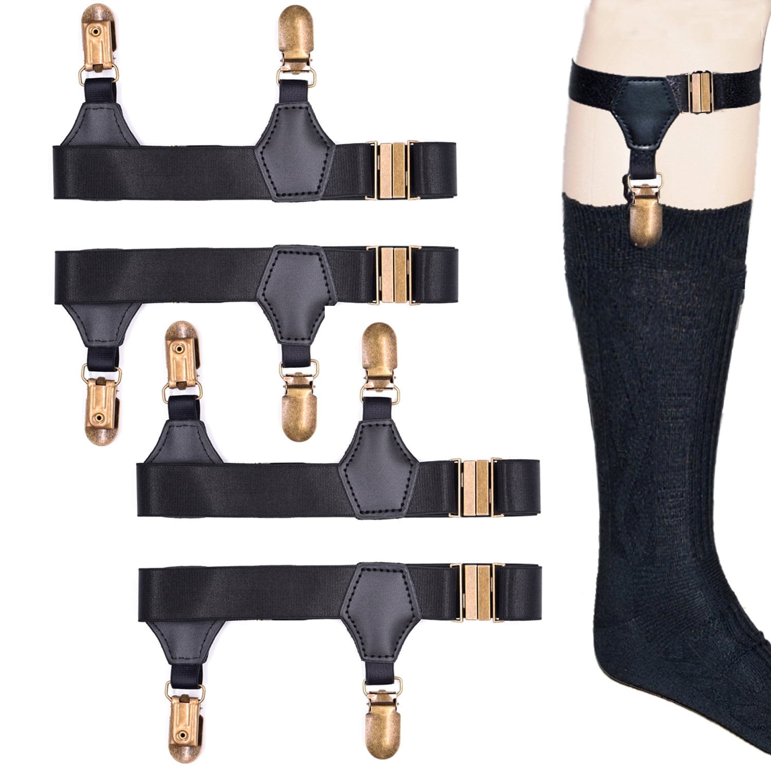 Mens Sock Garters Belt Suspender 4 Piece Adjustable Elastic Sock Garters  Belt with Non-slip Clip - Walmart.com