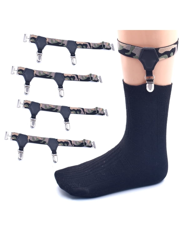 Mens Sock Suspenders 4 Pack Sock Garters for Men with Non-Slip Clips, Elastic Adjustable Sock Holders Keep Sock With Sturdy Clip