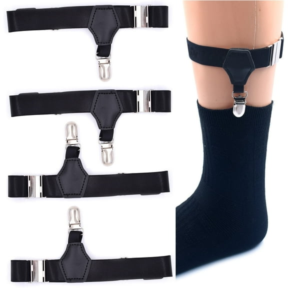 Mens Sock Suspenders Sock Garters for Men with Non-Slip Clips 4 Piece Elastic Adjustable Sock Holders Keep Sock Sock Garters Belt